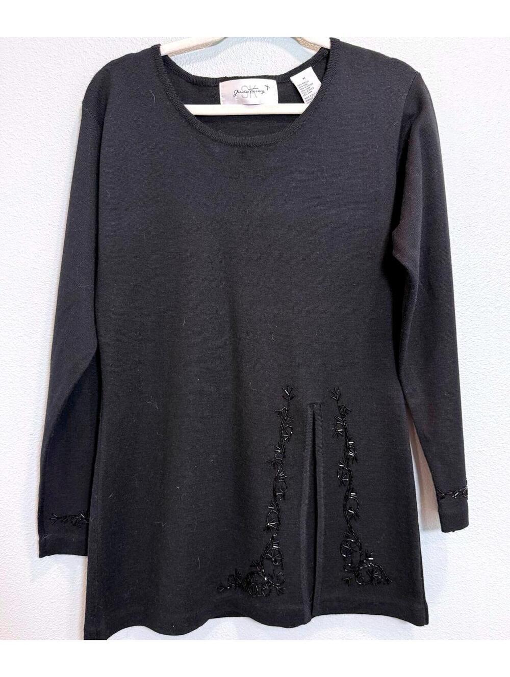 Vintage Jessica Tierney Black Long Sleeve Embellished Tunic Top - Medium